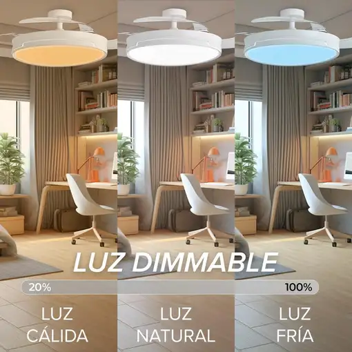 3NOD Concept Ray Ventilador de techo con luz LED blanco motor DC aspas retrácti