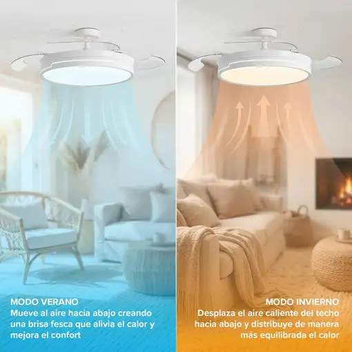 3NOD Concept Ray Ventilador de techo con luz LED blanco motor DC aspas retrácti