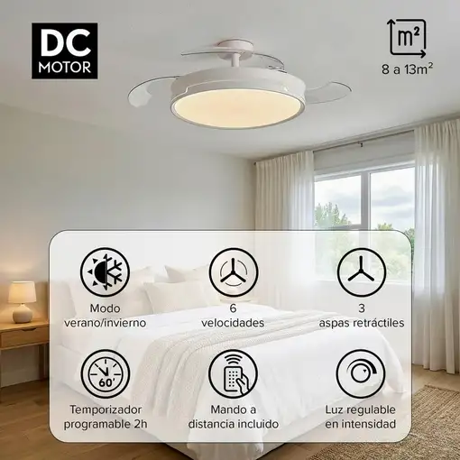 3NOD Concept Ray Ventilador de techo con luz LED blanco motor DC aspas retrácti