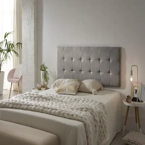 Cabecero De Cama 130 Capitone Cuadros Tela Antimanchas 152X57X5Cm Gris