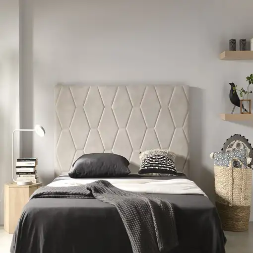 Cabecero Ágata Para Cama De 135 De Tela Blanco Roto 154X115X8. Matris