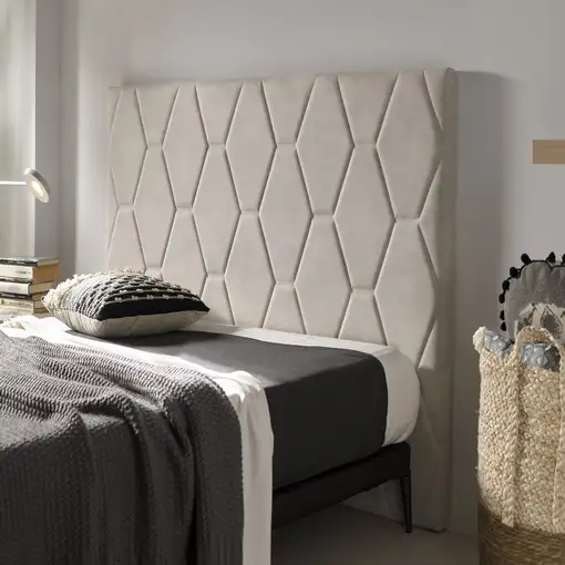 Cabecero Ágata Para Cama De 135 De Tela Blanco Roto 154X115X8. Matris