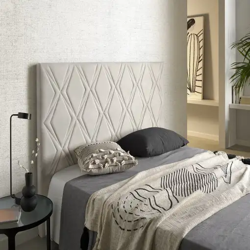 Cabecero Rubí Para Cama De 140 De Tela Blanco Roto 154X115X8. Matris