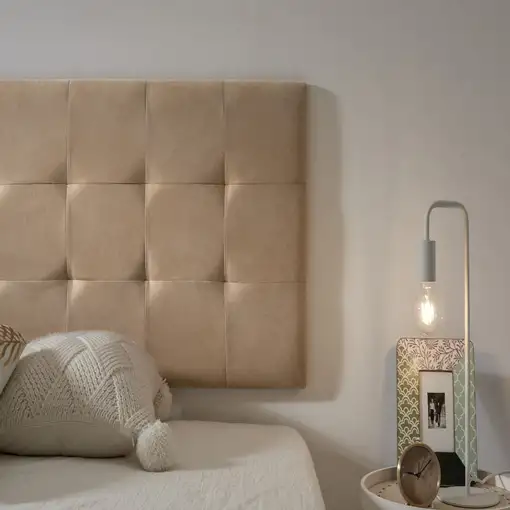 Cabecero De Cama 110 Capitone Cuadros Tela Antimanchas 112X57X5Cm Camel Claro