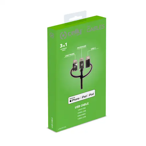 Celly USB3IN1BK cable USB USB 2.0 1 m USB A Micro-USB B Negro