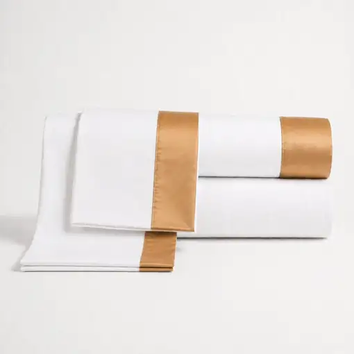 Juego de Sábanas Cama Individual en Algodón con Aplicación de Satén Beige