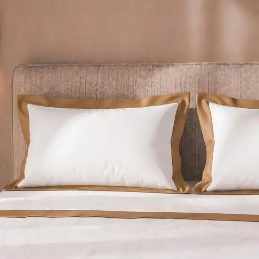 Juego de Sábanas Cama Individual en Algodón con Aplicación de Satén Beige