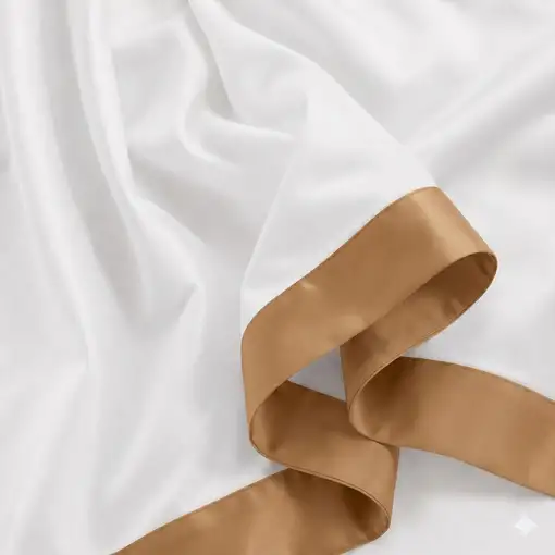 Juego de Sábanas Cama Individual en Algodón con Aplicación de Satén Beige