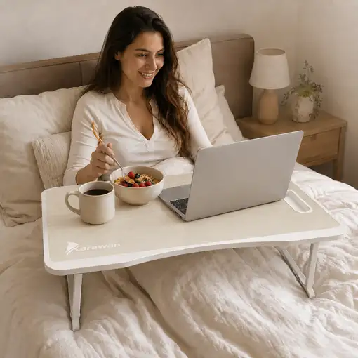 Mesa Plegable para Cama Karawan 60x40x27 cm, Portátil, Multiuso para Ordenador, Ta