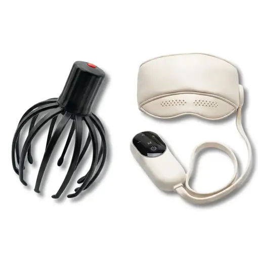 Pack Relax BODYLIFE con masajeador craneal y máscara ocular para relajación. Pack Relax BODYLIFE con masajeador craneal y máscara ocular para relajación.