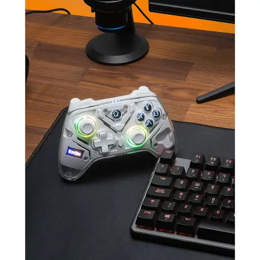 Krom NXKROMKRYSTAL mando y volante Transparente, Blanco Bluetooth/USB Gamepad Anal