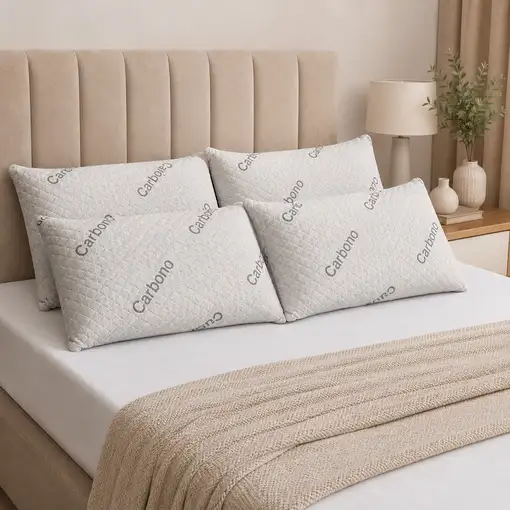 Pack 4 Almohadas Carbono 80 cm Firmeza Media Desenfundable Efecto anti-stress