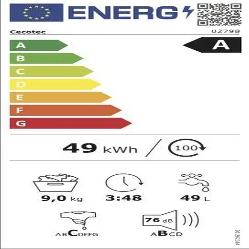 Cecotec Lavadora 9Kg Carga Frontal DressCode 9800 Inverter Ice Blue A. 2000W