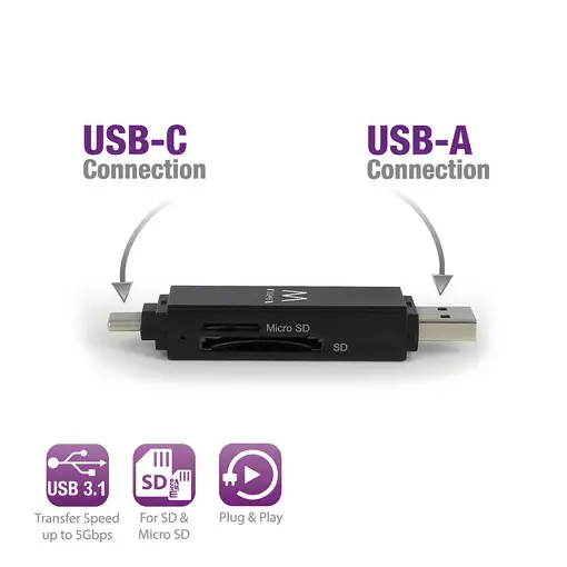 Ewent EW1075 lector de tarjeta USB 3.2 Gen 1 (3.1 Gen 1) Type-A/Type-C Negro