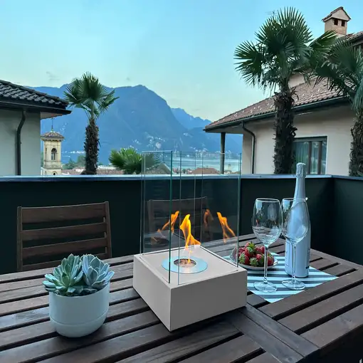Chimenea bioetanol sunset garden mini gris con cristal Chimenea bioetanol sunset garden mini gris con cristal