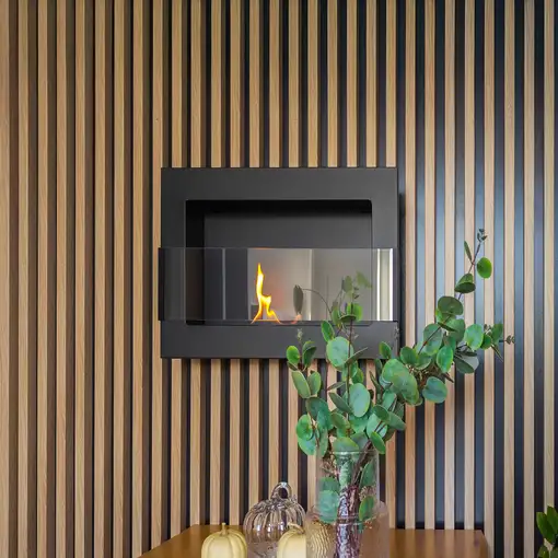 Chimenea bioetanol negra 65x40 cm con cristal Chimenea bioetanol negra 65x40 cm con cristal
