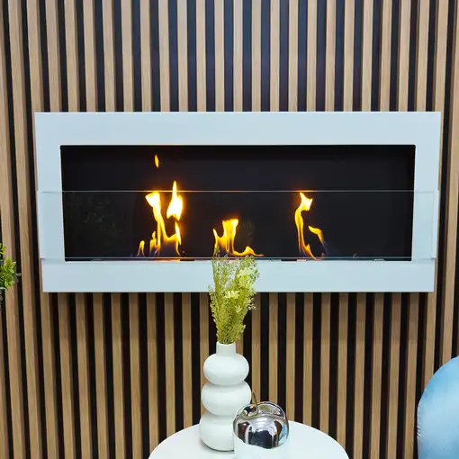 Chimenea bioetanol blanca 120x40 cm con cristal