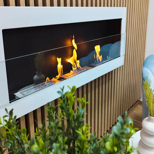 Chimenea bioetanol blanca 120x40 cm con cristal