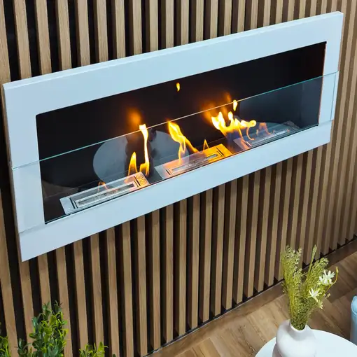 Chimenea bioetanol blanca 120x40 cm con cristal