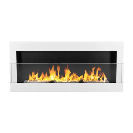 Chimenea de bioetanol mural 90 x 40 cm blanco brillo – con cristal, llama c Chimenea de bioetanol mural 90 x 40 cm blanco brillo – con cristal, llama c