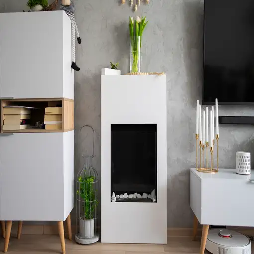Chimenea bioetanol modern blanca con cristal Chimenea bioetanol modern blanca con cristal