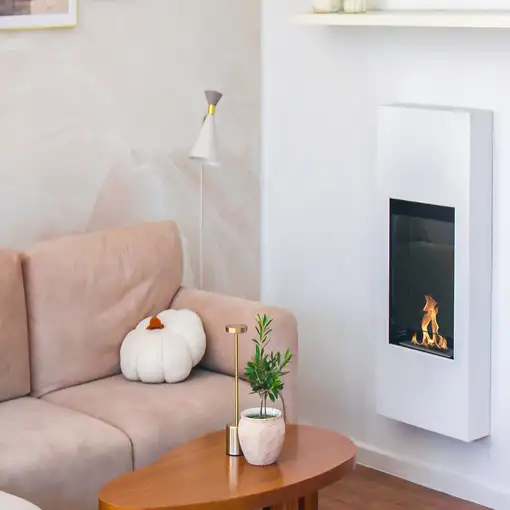 Chimenea bioetanol modern blanca con cristal