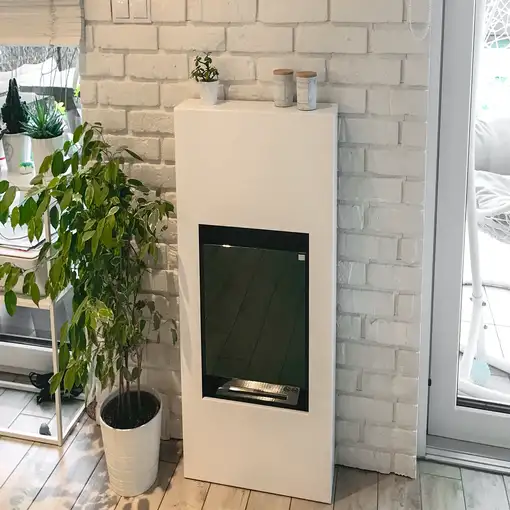 Chimenea bioetanol modern blanca con cristal