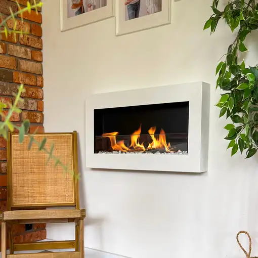 Chimenea bioetanol box blanca 90x40 cm con cristal