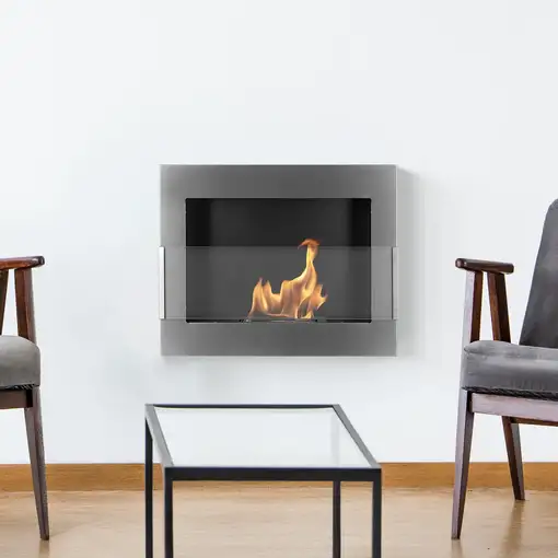 Chimenea bioetanol inox 65x40 cm con cristal Chimenea bioetanol inox 65x40 cm con cristal