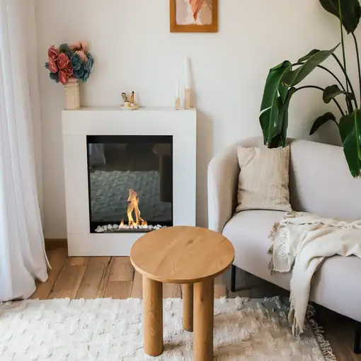 Chimenea bioetanol asne blanca con cristal Chimenea bioetanol asne blanca con cristal
