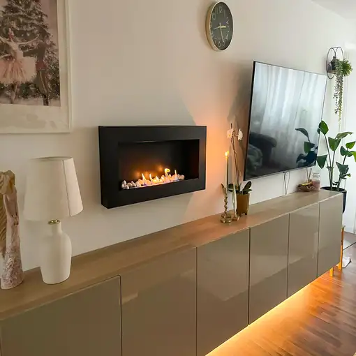 Chimenea bioetanol box negra 90x40 cm con cristal