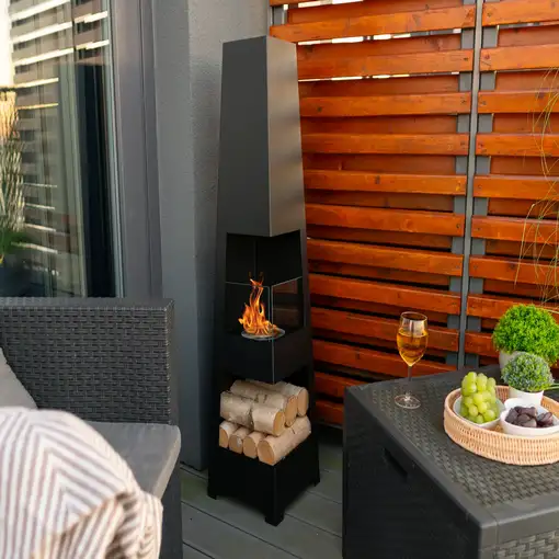 Chimenea bioetanol pyramid garden negra con cristal Chimenea bioetanol pyramid garden negra con cristal