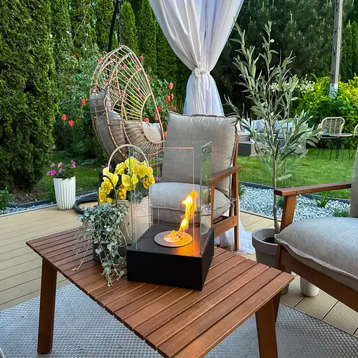 Chimenea bioetanol sunset garden mini negra con cristal Chimenea bioetanol sunset garden mini negra con cristal