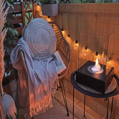Chimenea bioetanol sunset garden mini negra con cristal