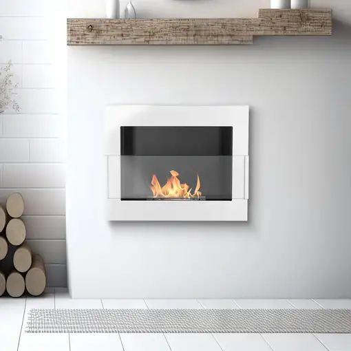 Chimenea bioetanol blanca 65x40 cm con cristal Chimenea bioetanol blanca 65x40 cm con cristal