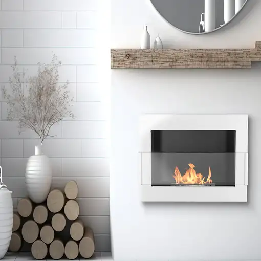 Chimenea bioetanol blanca 65x40 cm con cristal