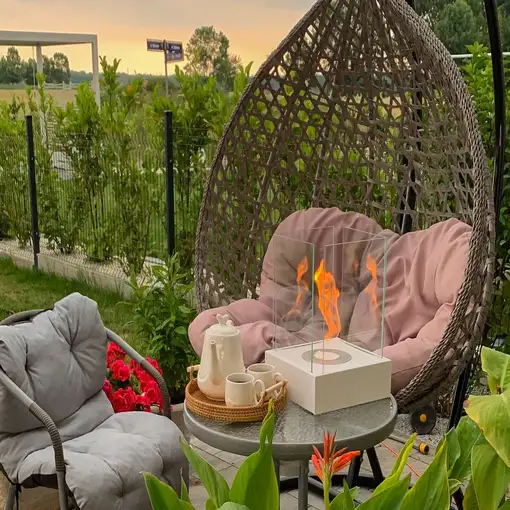 Chimenea bioetanol sunset garden mini blanca con cristal