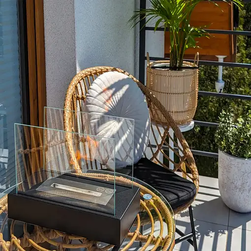 Chimenea bioetanol glow negra con cristal