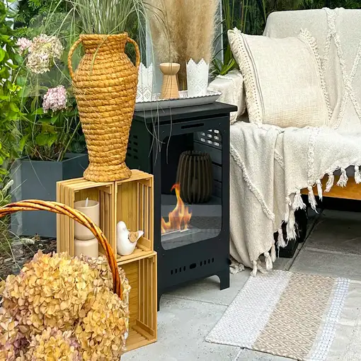 Chimenea bioetanol koza mini negra con cristal