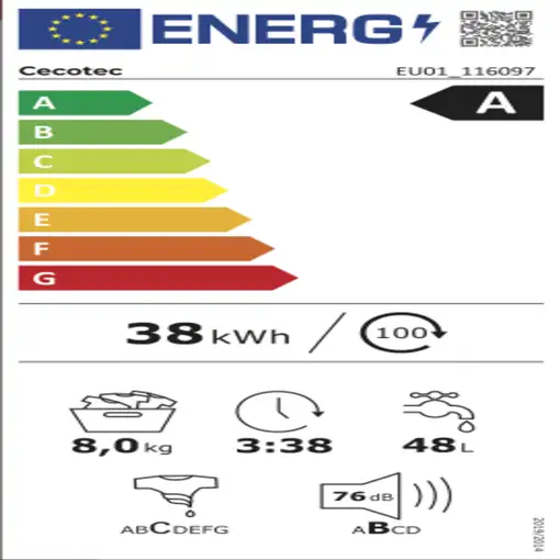 Lavadora carga frontal 8 kg 1400 RPM Gris A01_EU01_116097 CECOTEC