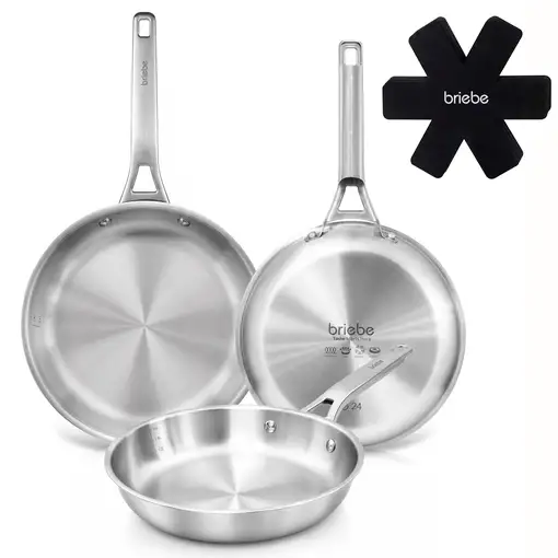 briebe Pure Inox Juego de 3 Sartenes Acero Inoxidable Inducción 20-24-28 cm briebe Pure Inox Juego de 3 Sartenes Acero Inoxidable Inducción 20-24-28 cm