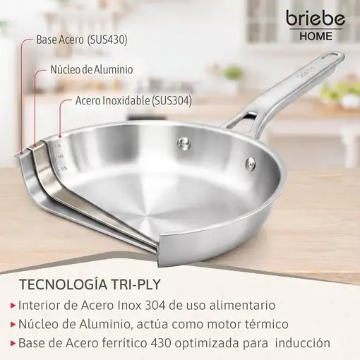 briebe Pure Inox Juego de 3 Sartenes Acero Inoxidable Inducción 20-24-28 cm