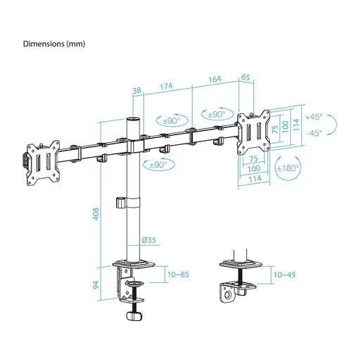 TooQ Soporte de Mesa para 2 Pantallas 17''-32'', Color Negro