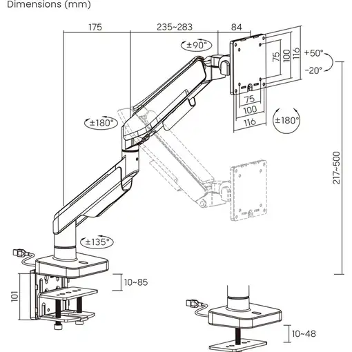 Ewent EW1509 soporte para monitor 124,5 cm (49'') Escritorio Negro, Blanco