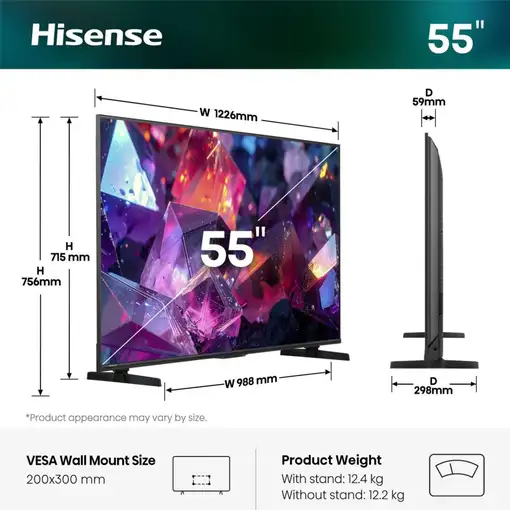 Televisor DLED 55" 4K Ultra HD Negro Smart 20018408 HISENSE