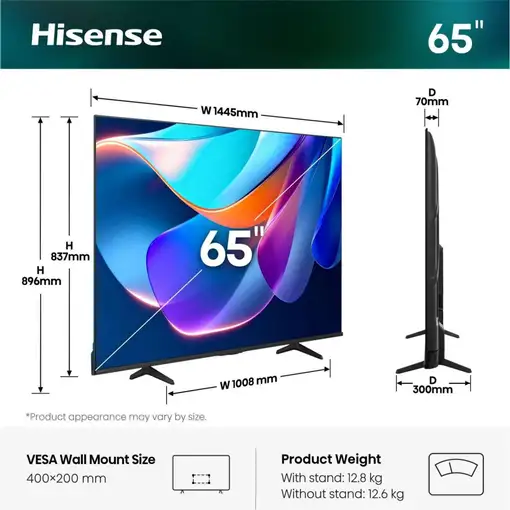 Televisor DLED 65" 4K Ultra HD Negro Smart 20018851 HISENSE