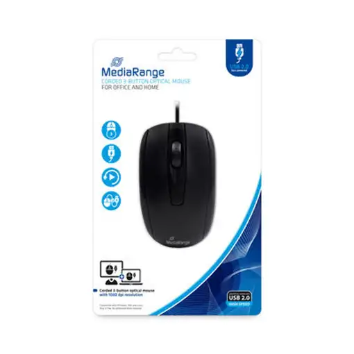 MediaRange MROS211 ratón Oficina Ambidextro USB tipo A Óptico 1000 DPI MediaRange MROS211 ratón Oficina Ambidextro USB tipo A Óptico 1000 DPI