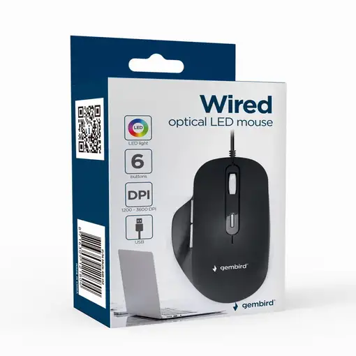 Gembird MUS-6B-02 ratón Oficina Mano derecha USB tipo A Óptico 3600 DPI