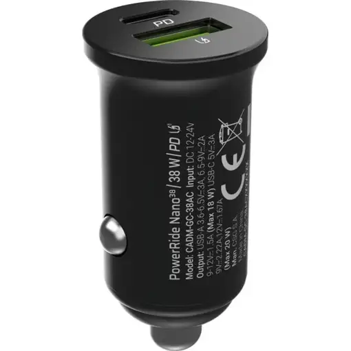 Green Cell GC CADM-GC-38AC - USB-Ladegeraet 38 W 1x USB-C USB-A schwarz Linterna,