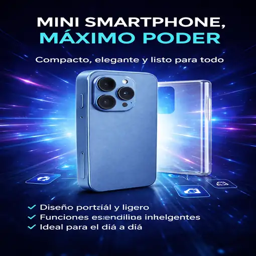 Mini Movil Premium con Triple Cámara, Diseño Elegante y Tamaño Compacto X18-Azul